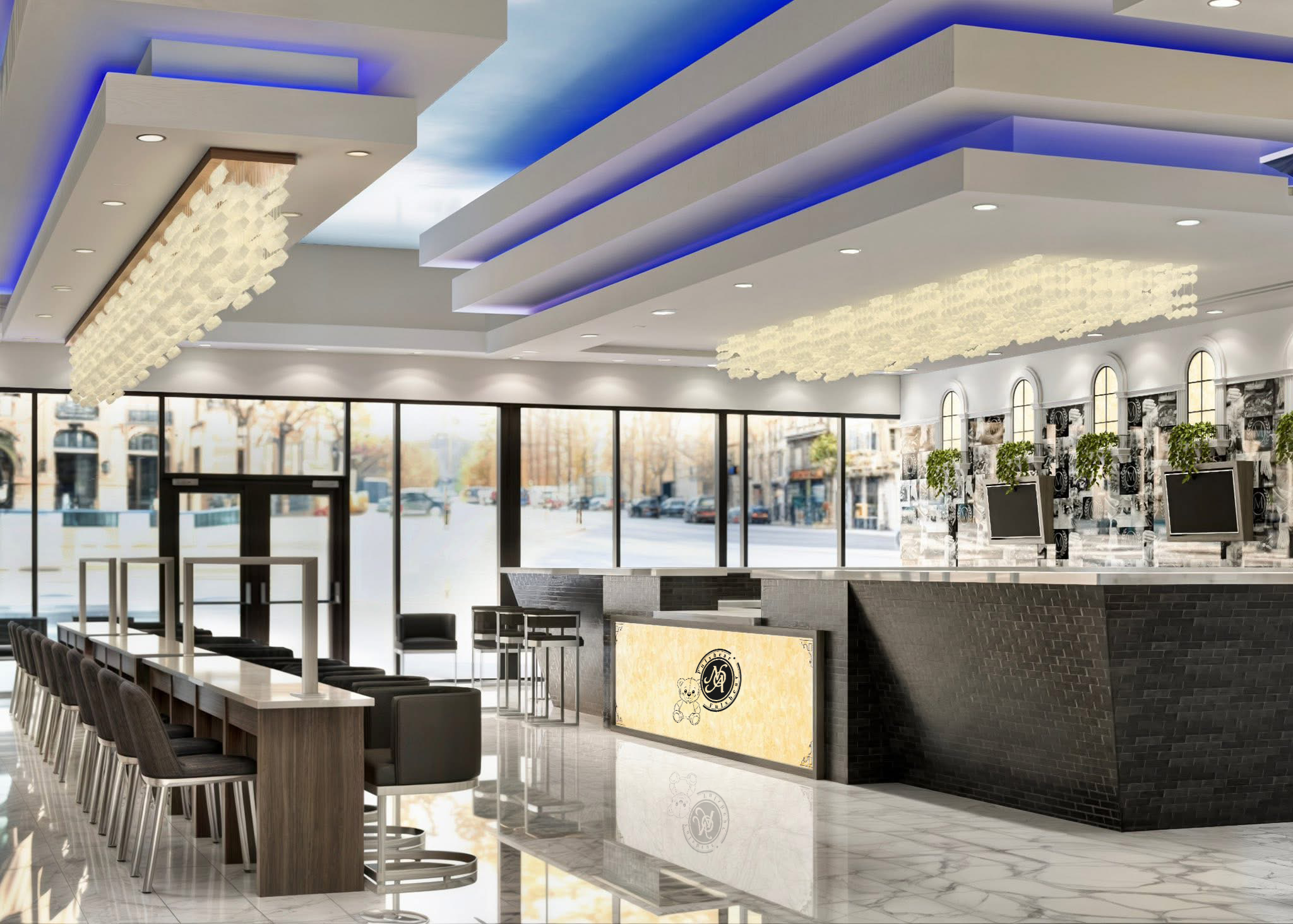 Nails of America Fulshear luxurious interior with modern lighting and elegant marble finishes