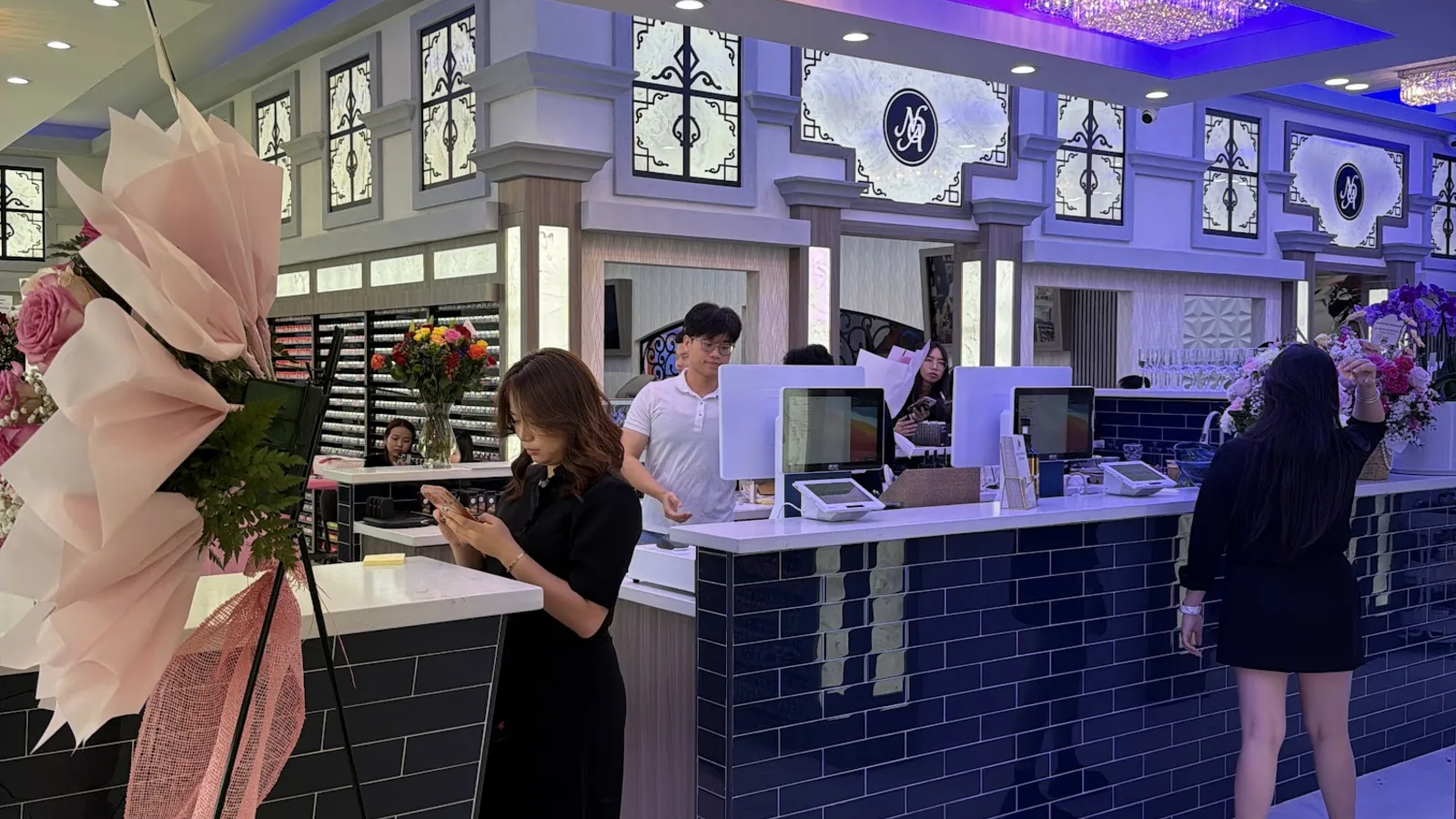 Reception area of Nails of America Fulshear on opening day