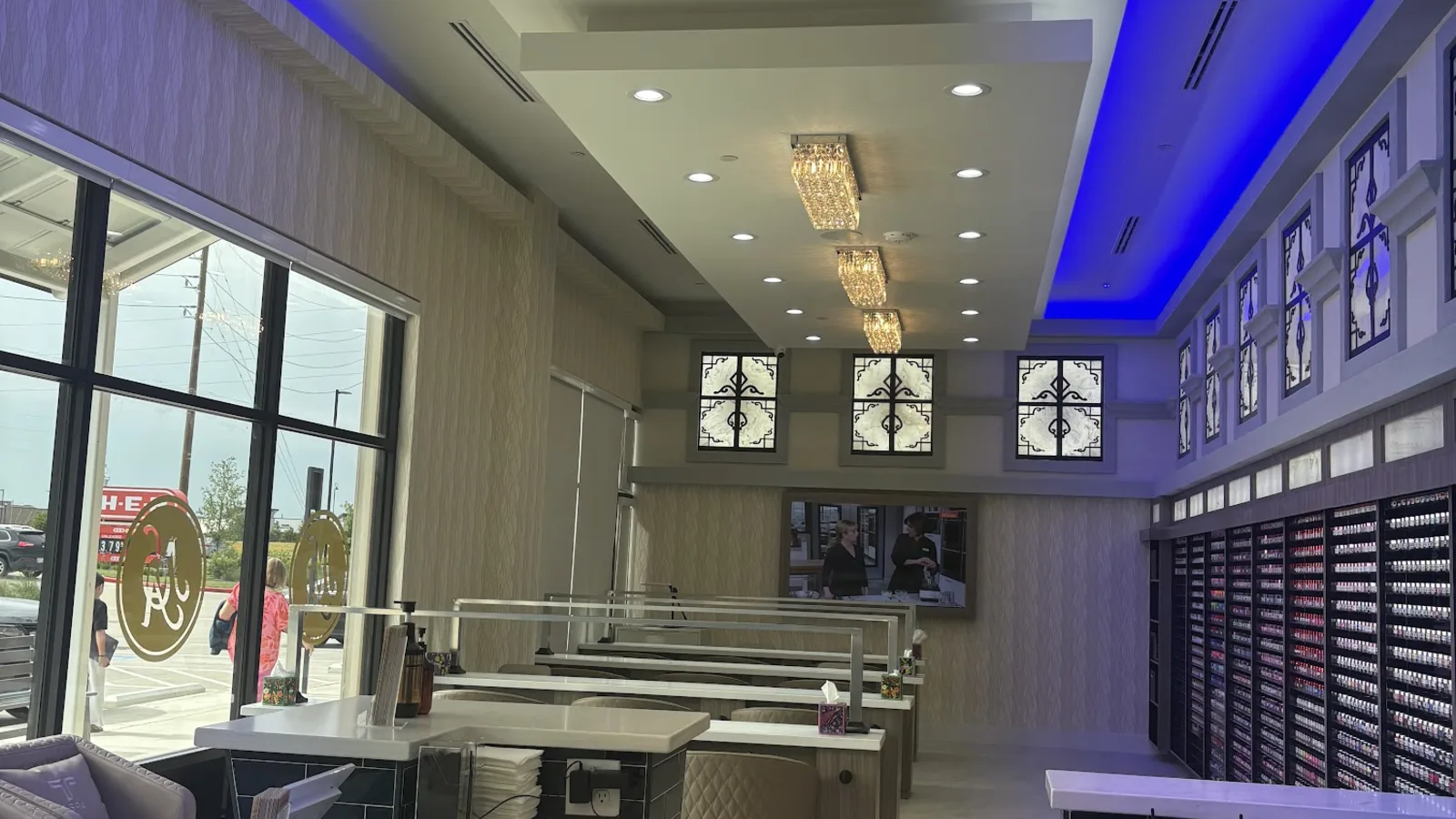 Window-side manicure stations in natural light
