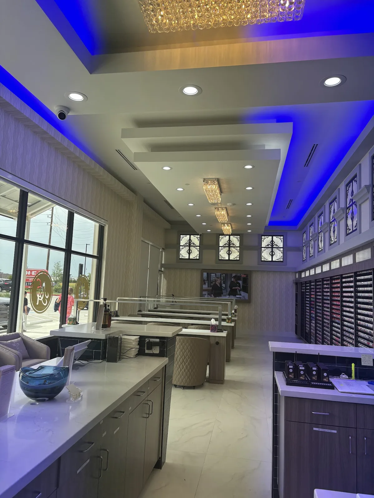 Window-side manicure stations in natural light
