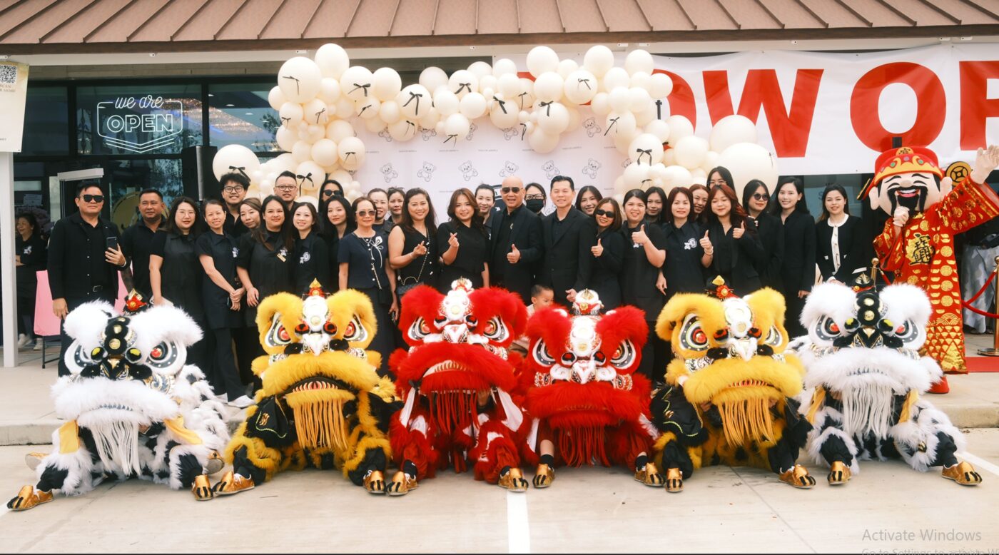 Grand opening ceremony with lion dance performers and the Nails of America Fulshear team
