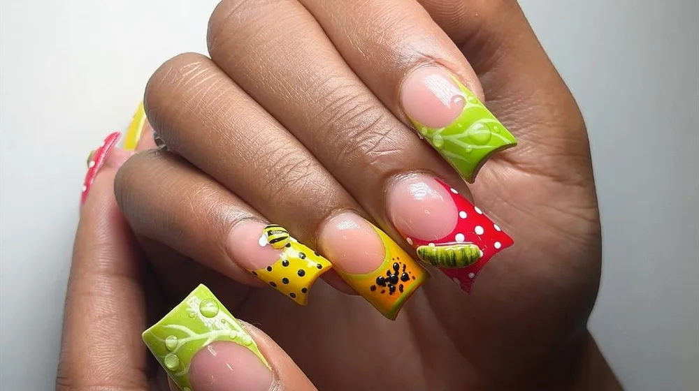 3D watermelon and citrus fruit nail art