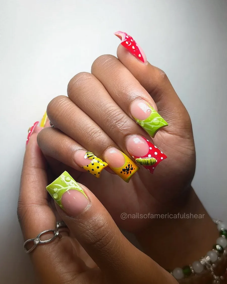 3D watermelon and citrus fruit nail art